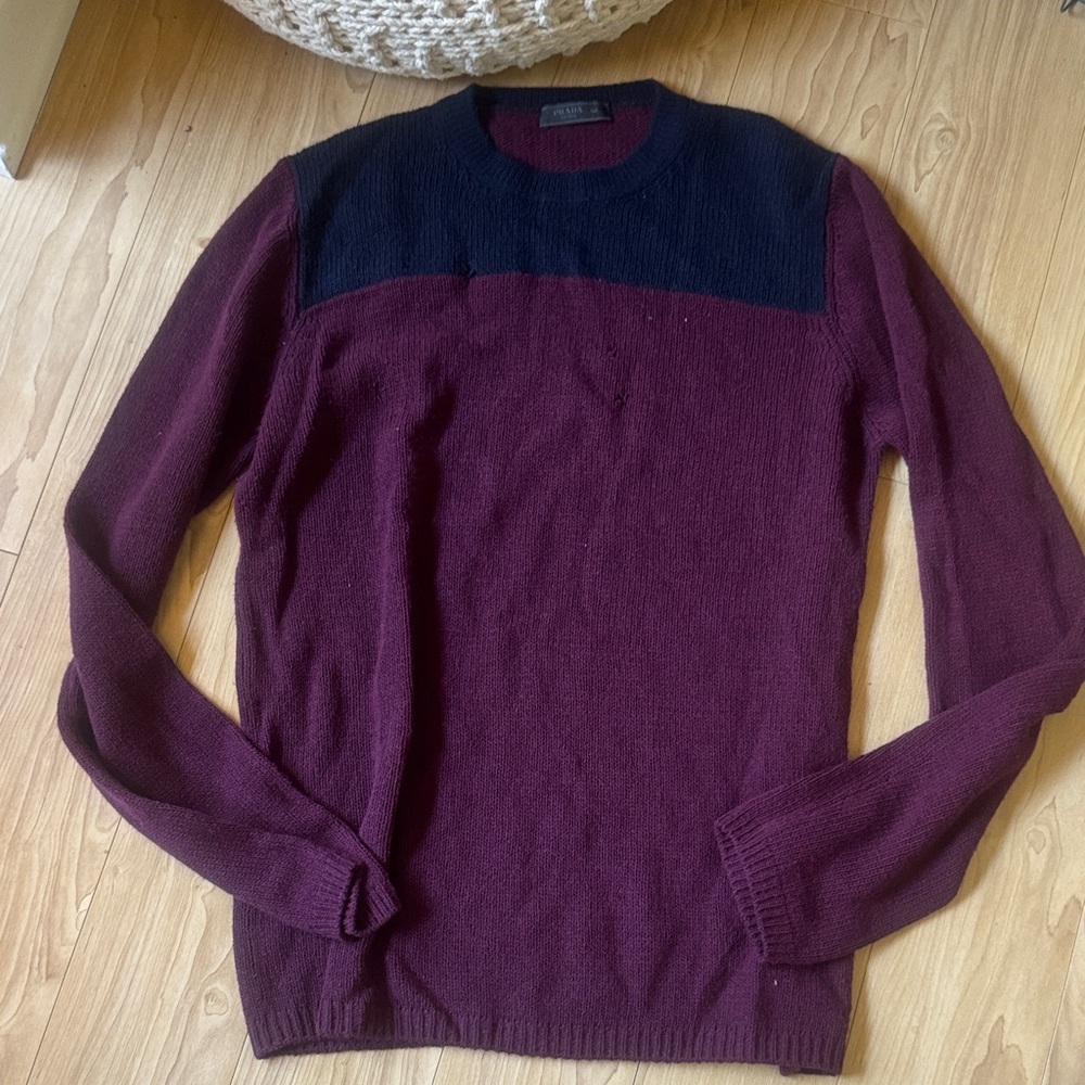Prada Men's Maroon and Black Crewneck Sweater